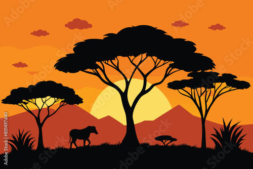 Savanna Landscape Africa Vector Silhouette Vectors design © mobarok8888