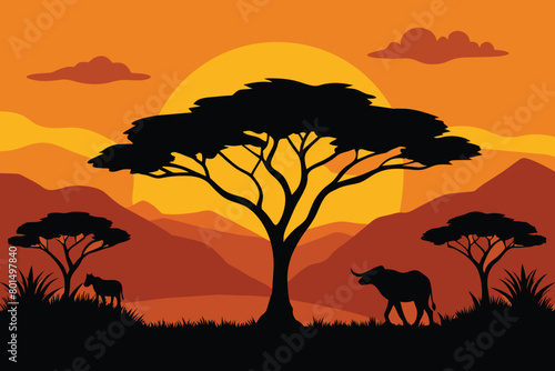 Savanna Landscape Africa Vector Silhouette Vectors design