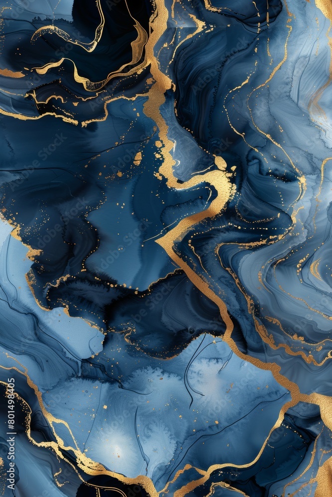 Fototapeta premium Abstract watercolour art, gold Navy blue black, marble textured, fluid, grey, liquid abstract