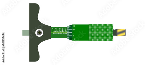 Depth Micrometer isolated on a white background, It is a precision instrument used to measure the depth of holes, slots, and other recesses in manufacturing and engineering for accurate depth 