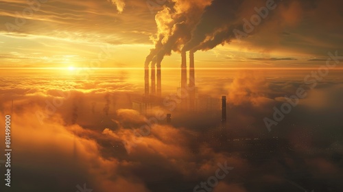 A Sunset behind Industrial Chimneys