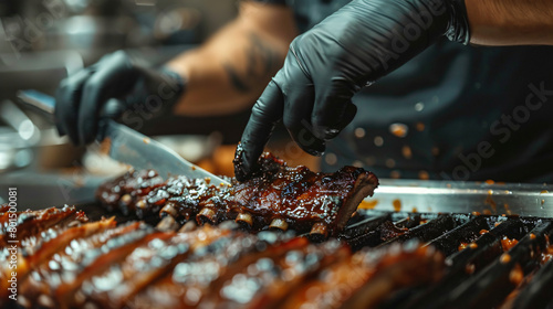 close up of a chef cooking pork ribs, food, grill, barbecue, meat, cooking, cook, bbq, hand, street, pork, grilled, hot, dinner, meal, fire, chicken, barbeque, steak, cuisine, grilling, beef, market, 