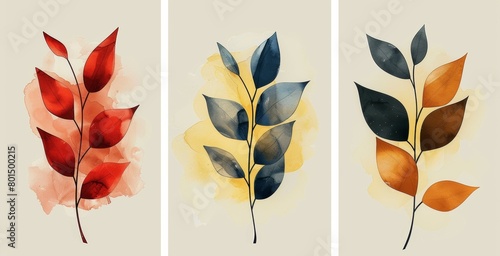 Earth tone boho foliage line art drawing with abstract shape. Plant Art design for prints, covers, wallpapers, Minimal and natural wall art.