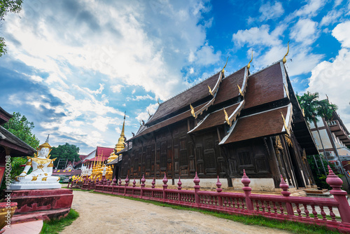 Beautiful Ancient golden color Pagoda in the Phan Tao temple  is a Buddhist temple in the historic centre tourist attraction an ancient Thai art and is Public places in Chiang Mai,Thailand.