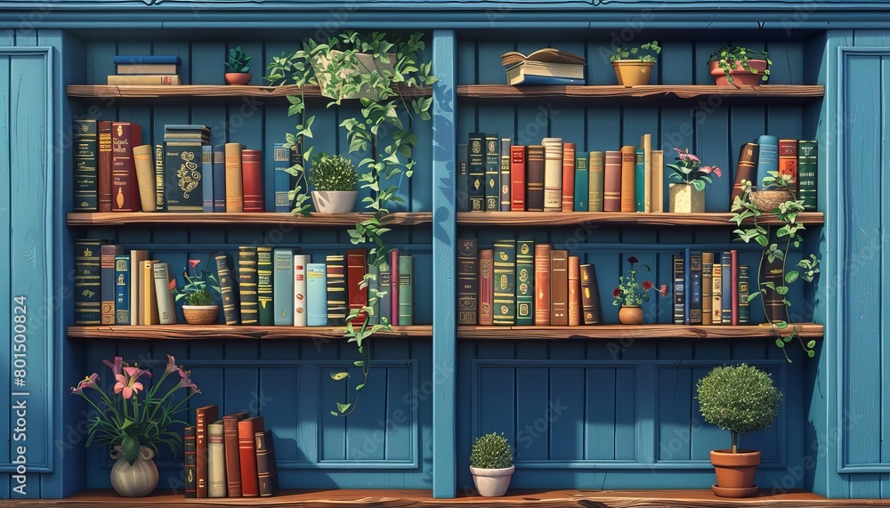 Classic bookshelf filled with various books, ideal for educational themes or cozy reading nook advertisements Classic bookshelf filled with various books, ideal for educational themes or cozy reading nook advertisements