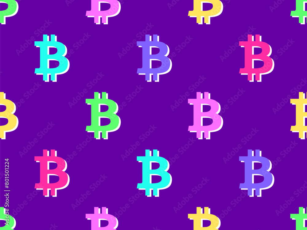 Obraz premium Seamless pattern with 3D Bitcoin symbol. Multicolored isometric Bitcoin symbol. Bitcoin cryptocurrency, crypto trading. Design of wallpapers, banners and posters. Vector illustration