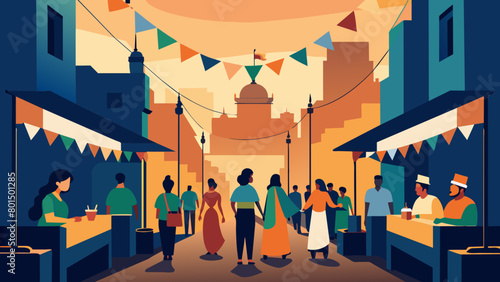 Vibrant Street Market Festival in an Exotic Locale with Bustling Crowd