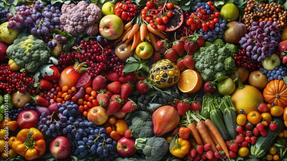 Colorful fruits and veggies. Generative AI Colorful fruits and veggies. Generative AI