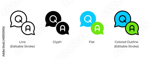 Q and A, Question and Answer vector icon set for website design, app, ui, isolated on white background. Vector illustration.