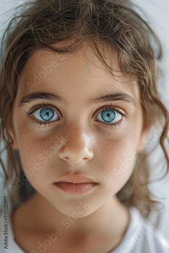 Portrait of a beautiful little girl with blue eyes looking at camera