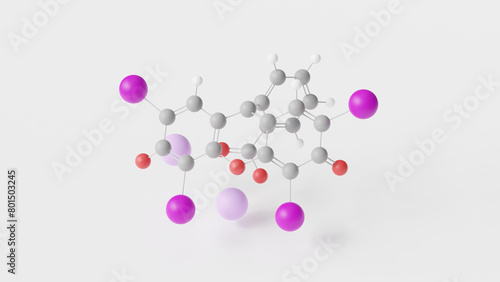 erythrosine molecule 3d, molecular structure, ball and stick model, structural chemical formula e127