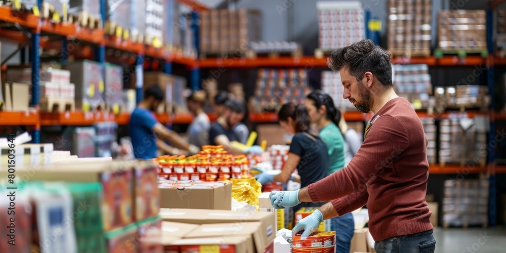 Warehouse Worker Organizing Products on Shelves in Distribution Center