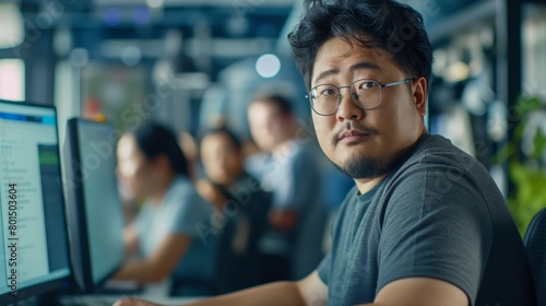 East Asian Male Software Developer at Work