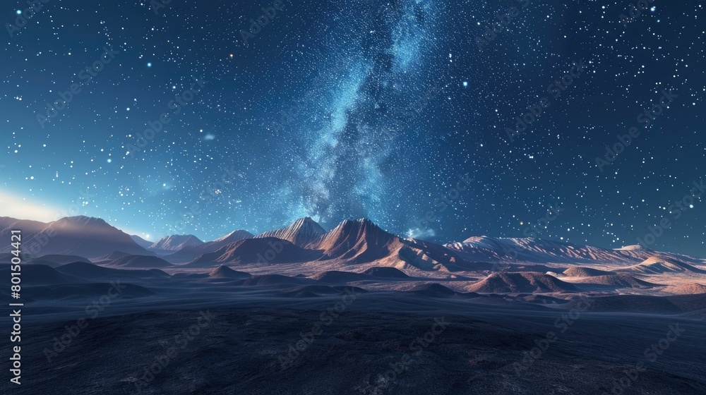 3D visualization of a silent desert under the stars, expansive and calm
