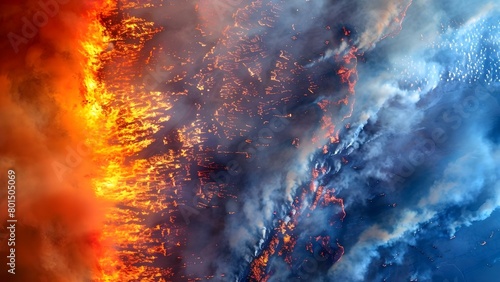 Satellite image shows Australian forest fires highlighting ecological impact and charred areas. Concept Australia, Bushfires, Ecological Impact, Satellite Image, Charred Areas