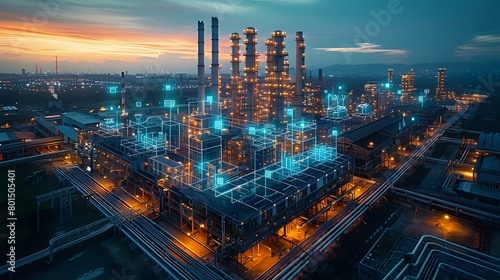 Wallpaper Mural Twilight Industrial Complex with Digital Overlay Torontodigital.ca