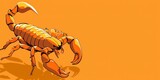 A yellow scorpion crawling on a vibrant orange backdrop