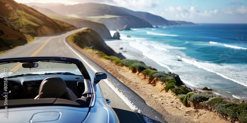 Scenic Coastal Drive in a Convertible Car Along a Sunny Beach Highway © NS