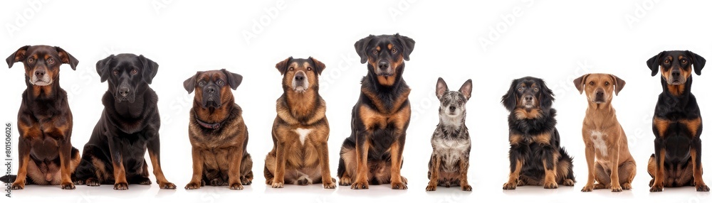 banner with dogs sitting in a row on white background