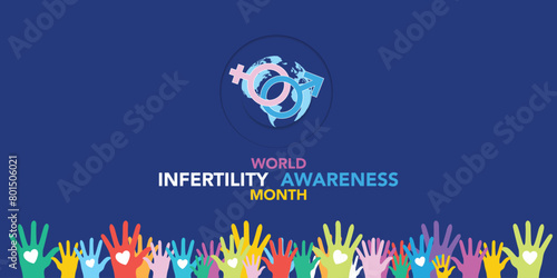 June is World Infertility Awareness Month vector. Pink and blue awareness ribbon with world map silhouette icon vector isolated on a white background. Fertility health design element. Important day