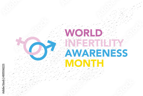 June is World Infertility Awareness Month vector. Pink and blue awareness ribbon with world map silhouette icon vector isolated on a white background. Fertility health design element. Important day