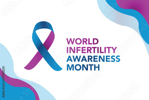June is World Infertility Awareness Month vector. Pink and blue awareness ribbon with world map silhouette icon vector isolated on a white background. Fertility health design element. Important day