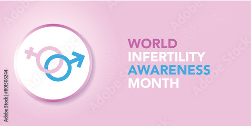 June is World Infertility Awareness Month vector. Pink and blue awareness ribbon with world map silhouette icon vector isolated on a white background. Fertility health design element. Important day