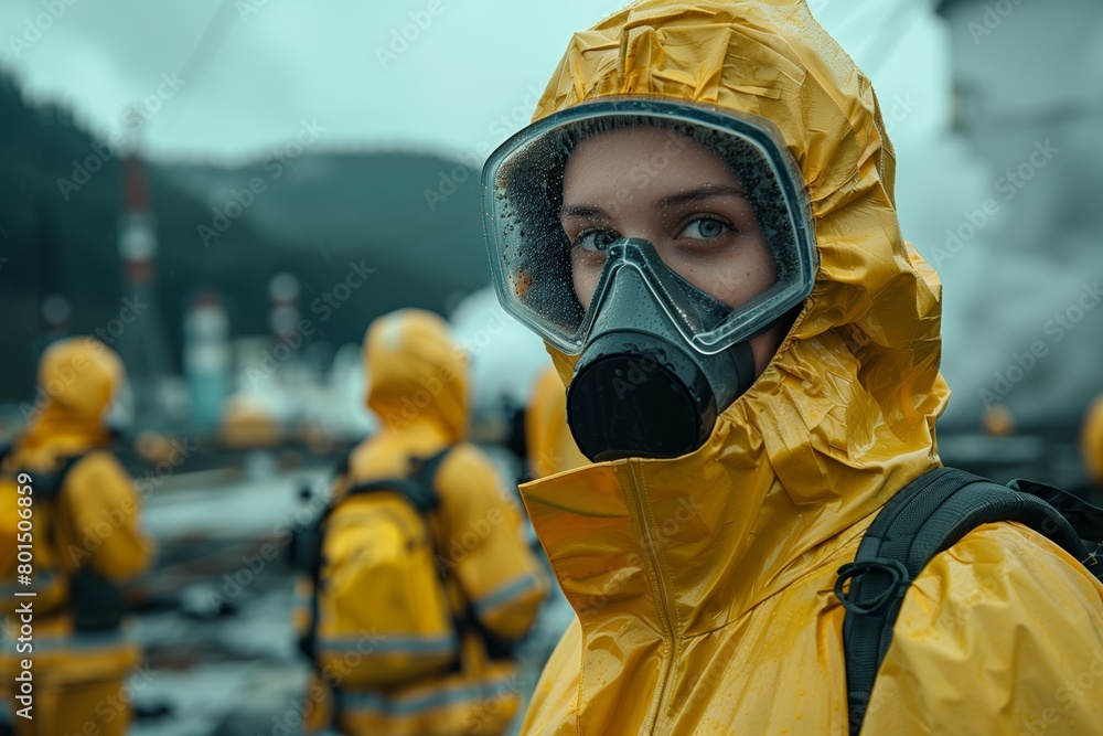 Hazardous materials worker in protective suit Hazardous materials worker in protective suit
