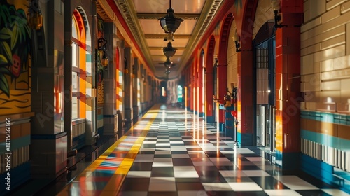 Captivating Corridor of Ornate Architectural Grandeur and Vibrant Color Patterns