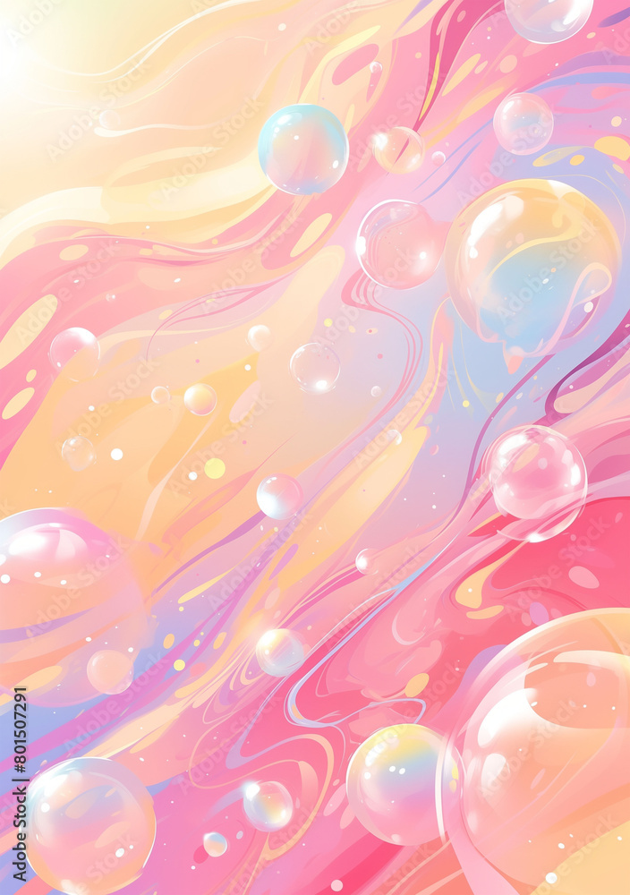 Abstract background with whimsical marble and floating bubbles in soft pastel colors Abstract background with whimsical marble and floating bubbles in soft pastel colors