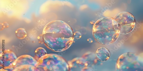 Soap bubbles float in the air on a sunny day