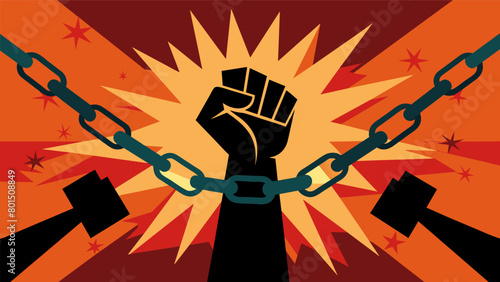 A powerful visual depicting the chain and shackles of slavery being broken and shattered representing the end of the institution.. Vector illustration