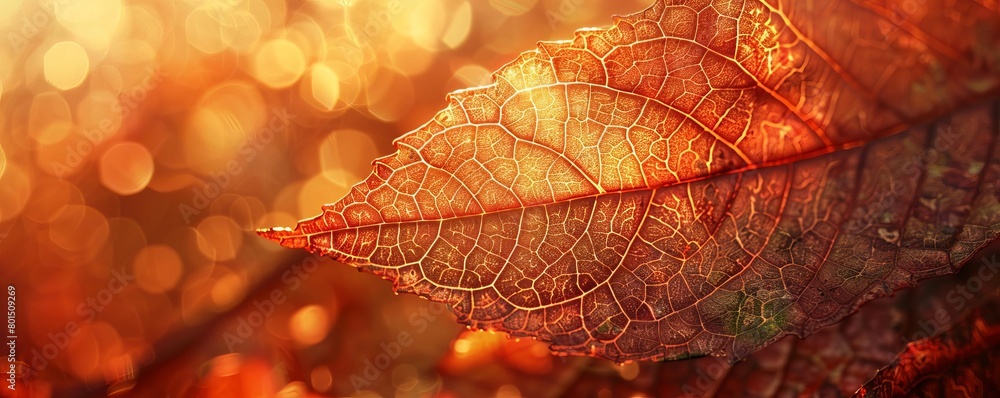 Obraz premium Artistic closeup of a leaf with light passing through, showing intricate vein patterns