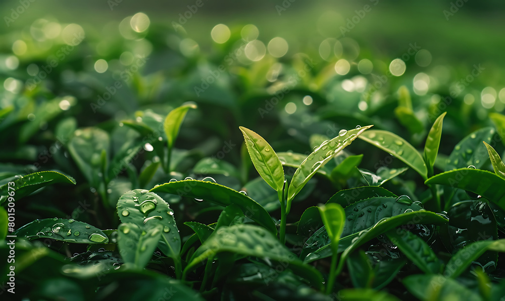 tea plantation focusing on the intricate details of the tea bushes and leaves tea plantation focusing on the intricate details of the tea bushes and leaves