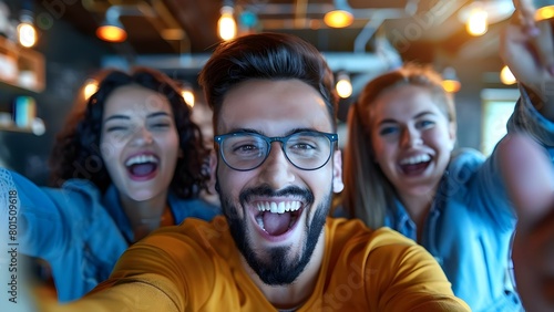 Colleagues Motivated to Succeed in Startup Business, Capturing the Excitement with a Selfie. Concept Motivated Colleagues, Startup Business, Excitement Captured, Selfie Moment