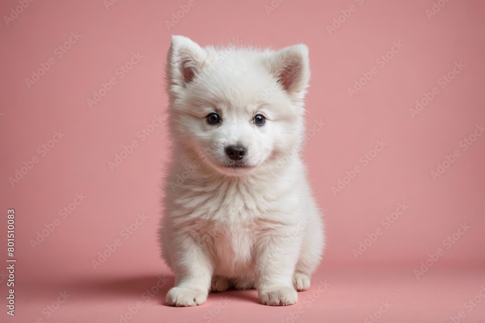 American Eskimo Dog puppy looking at camera, copy space. Studio shot. American Eskimo Dog puppy looking at camera, copy space. Studio shot.