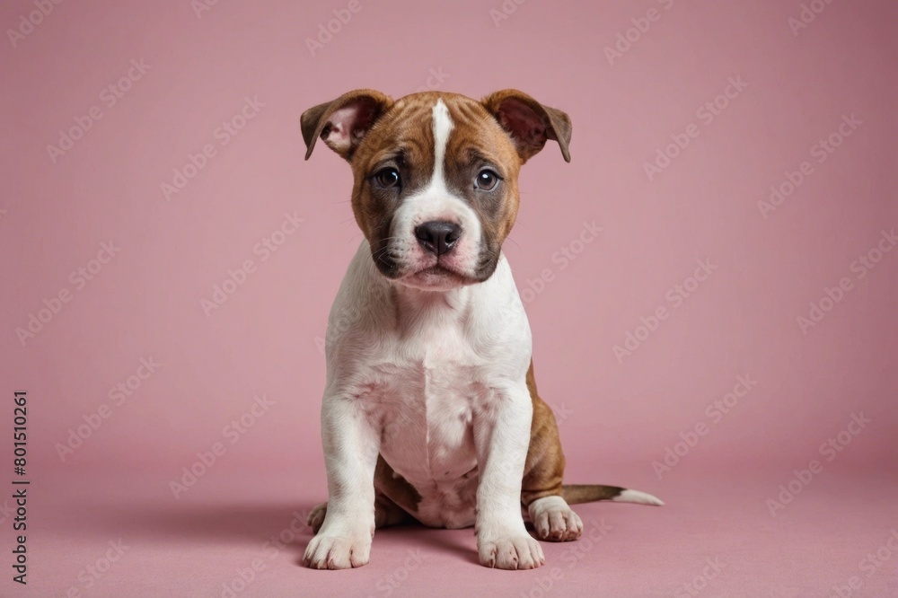 Fototapeta premium American Staffordshire Terrier puppy looking at camera, copy space. Studio shot.