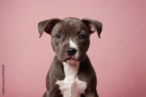American Pit Bull Terrier puppy looking at camera  copy space. Studio shot.