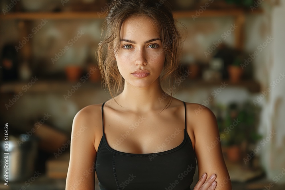Fototapeta premium Portrait of woman in black spaghetti top
