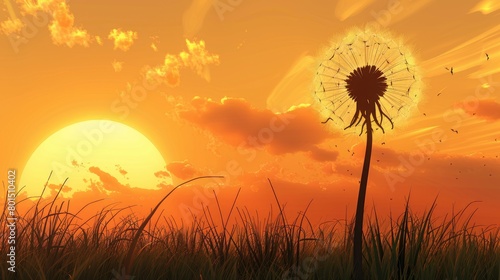 Zen sunset dandelion. Generative AI