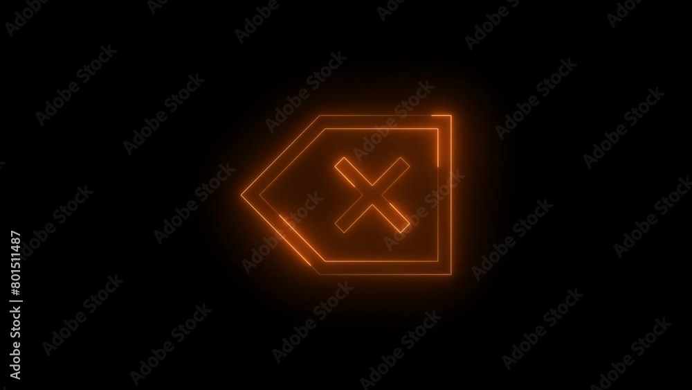 Neon glowing brown color backspace icon on black background animation Neon glowing brown color backspace icon on black background animation