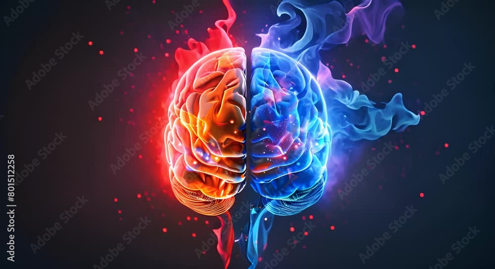 The concept of the human brain. The right creative hemisphere versus the left logical hemisphere.
