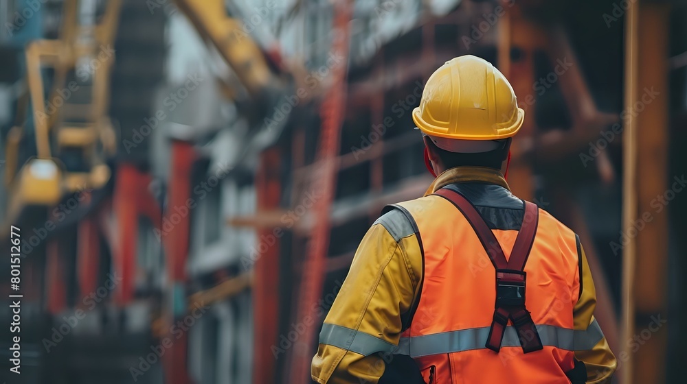 Safety Focus Construction Worker in Safety Gear - Health Background, Copy Space Safety Focus Construction Worker in Safety Gear - Health Background, Copy Space