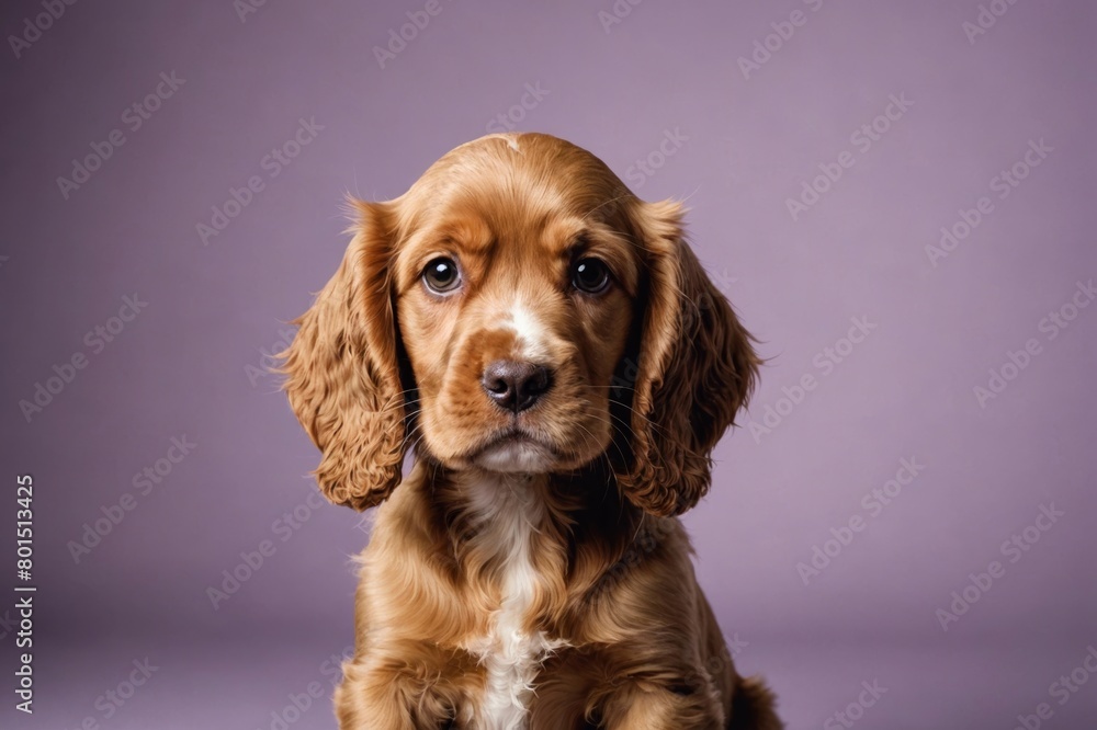 Cocker Spaniel puppy looking at camera, copy space. Studio shot.