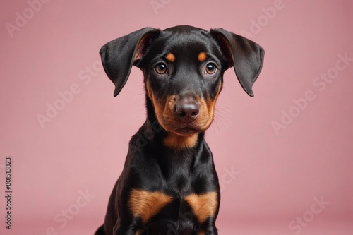Doberman Pinscher puppy looking at camera, copy space. Studio shot. © ThomasLENNE