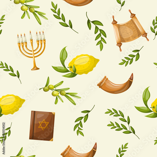 Seamless pattern of decorative elements of Jewish holidays