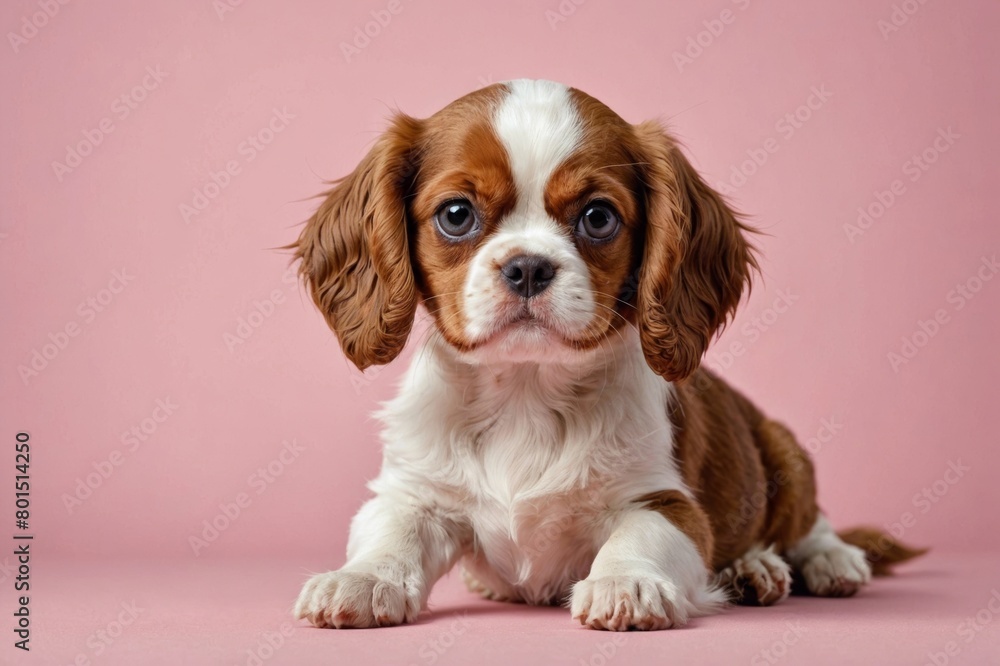 English Toy Spaniel puppy looking at camera, copy space. Studio shot.
