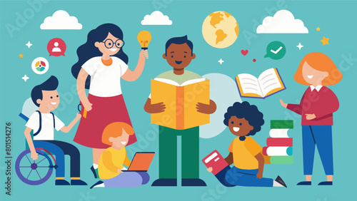An inclusive school has started using storytelling as a form of teaching for students with intellectual disabilities engaging them in interactive. Vector illustration
