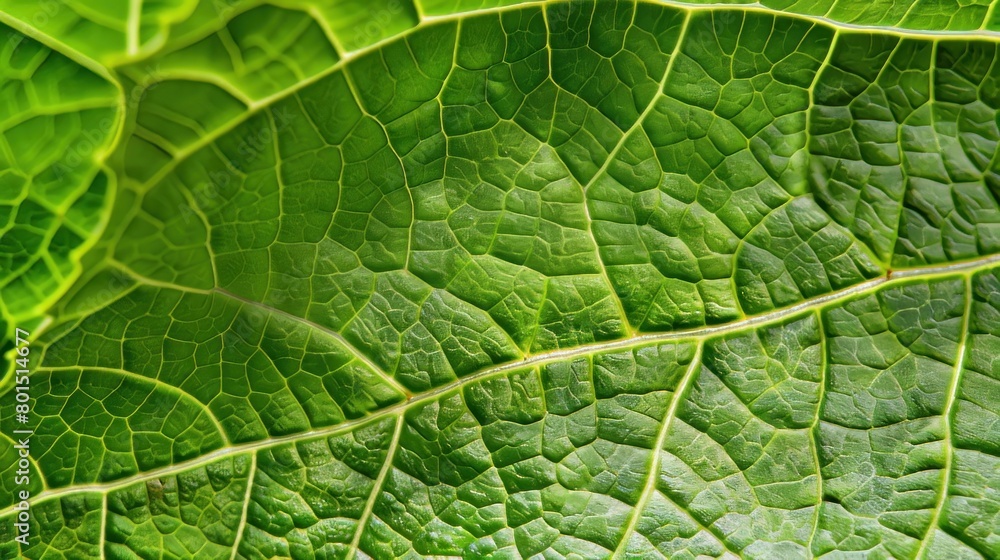A macro close-up of a fresh green leaf, capturing its intricate texture and vibrant color A macro close-up of a fresh green leaf, capturing its intricate texture and vibrant color