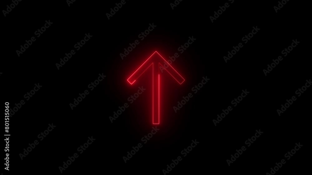 Neon glowing red color up arrow shift key icon on black background animation Neon glowing red color up arrow shift key icon on black background animation